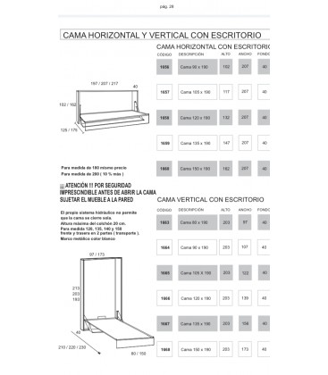 C​ama ​de madera ​ abatible ​en vertical con escritorio
